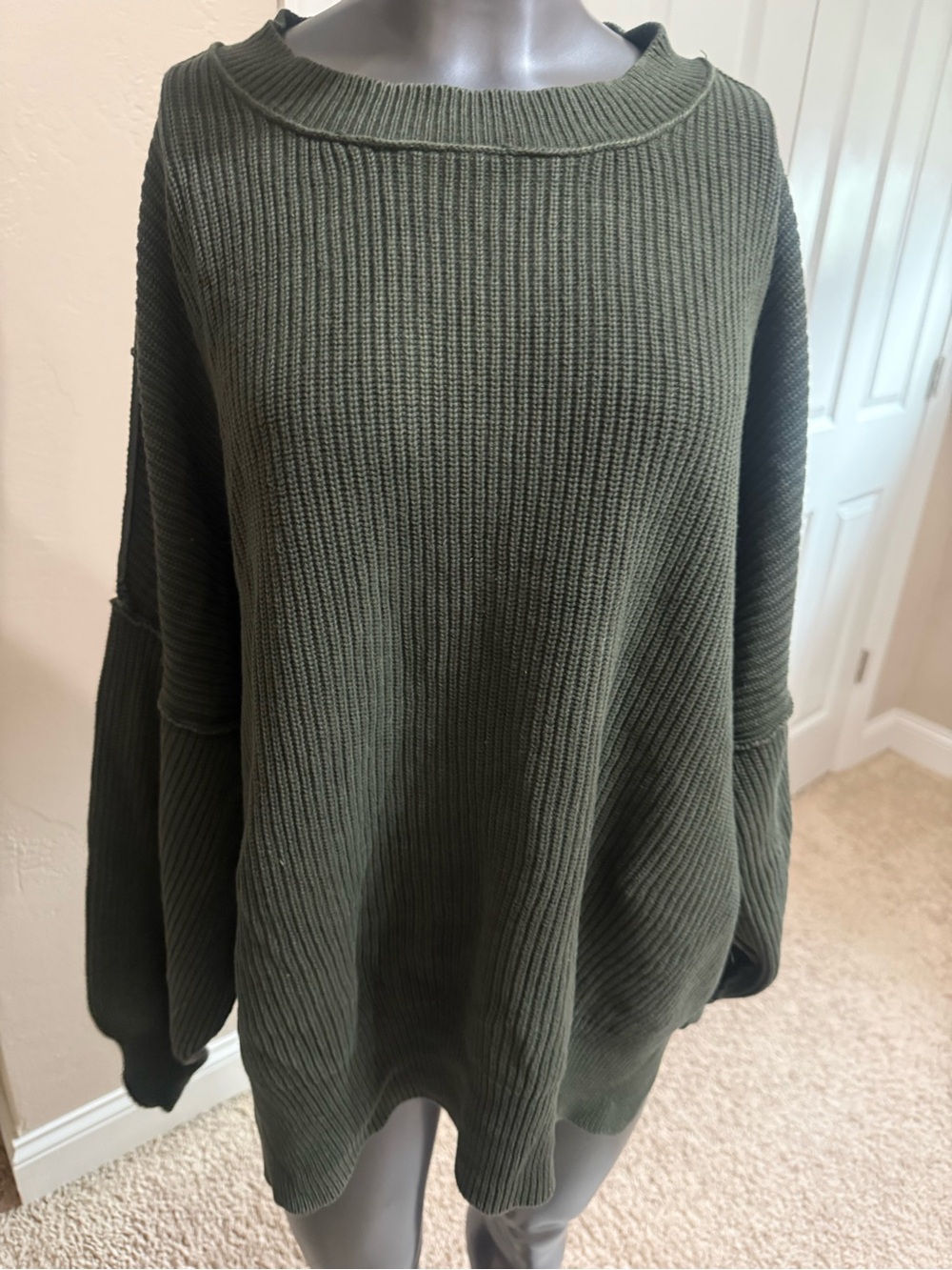 aerie Olive Ribbed Crewneck Sweater